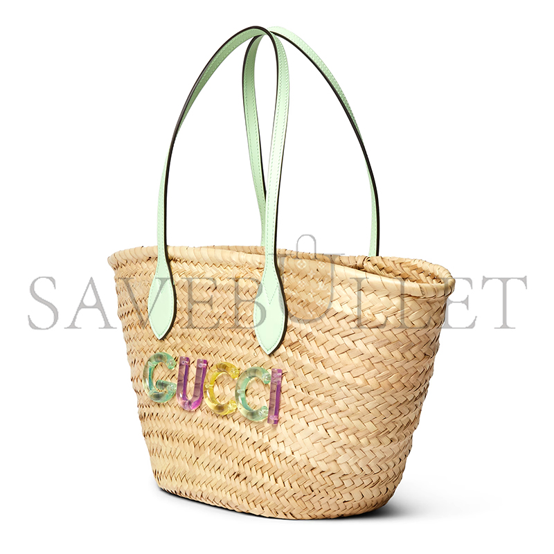 G*u*i small straw tote with G*u*i logo 779524 (26*22.5*18cm)